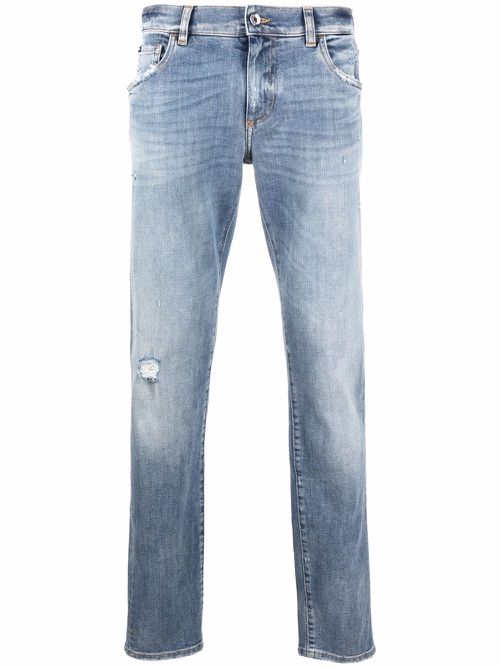 Distressed slim-fit jeans - Blue