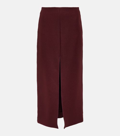 Front-slit wool-blend midi skirt