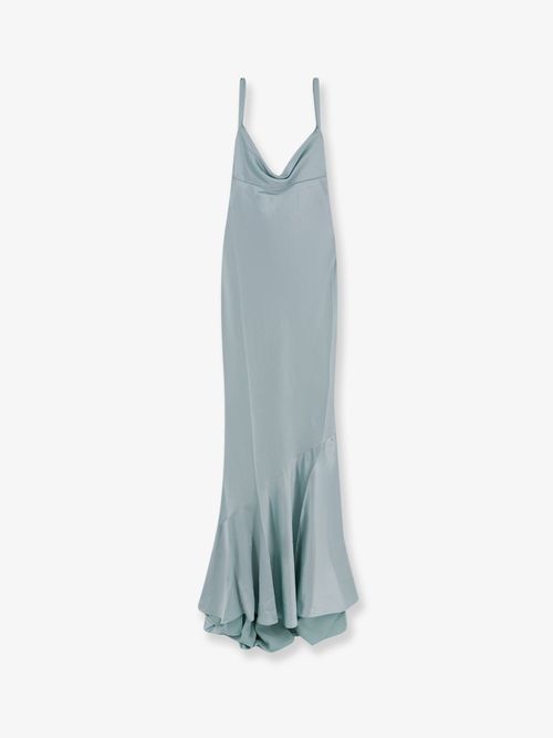 Satin Cowl-Neck Dress — Blue
