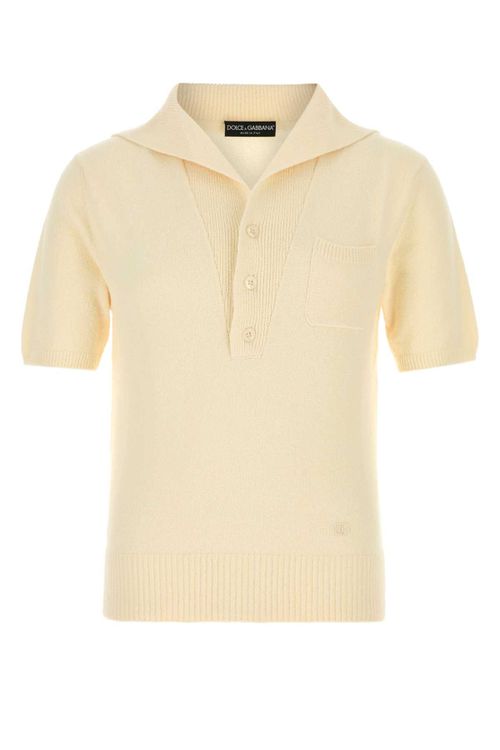 Cotton-Nylon Knit Polo — Beige