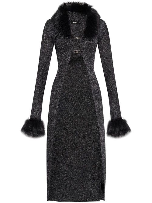 Faux-fur trim maxi cardigan - Grey
