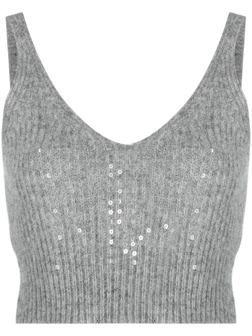 Sequin-embellished ribbed crop top - Grey