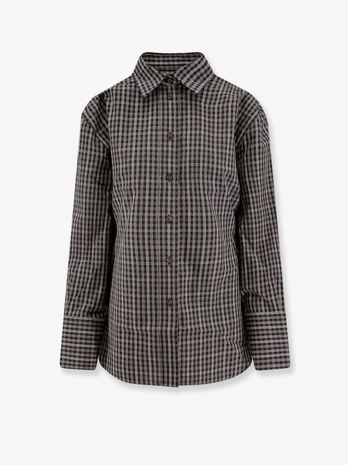Check Pattern Cotton Shirt — Brown
