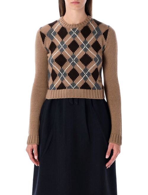 Cropped Argyle Cashmere Sweater