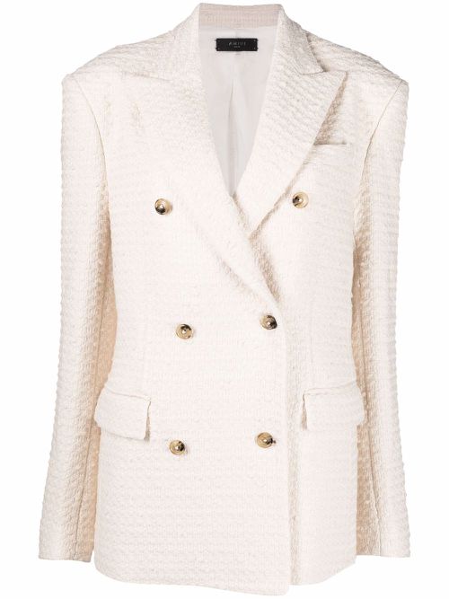 Knitted double-breasted blazer - Neutrals