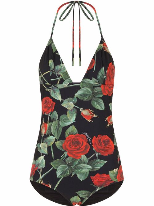 Rose-print swimsuit - Black