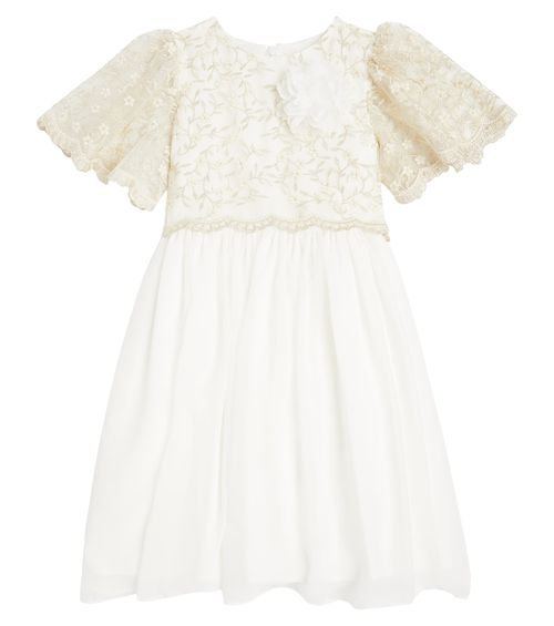 Patachou Bow-detail embroidered tulle dress