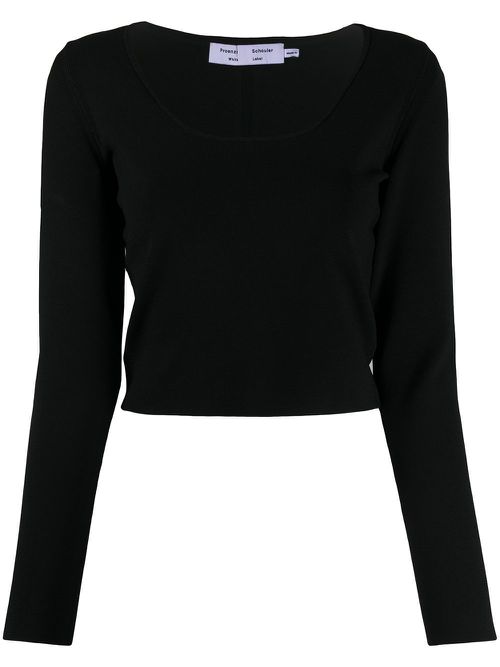 Scoop-neck long-sleeved jumper - Black