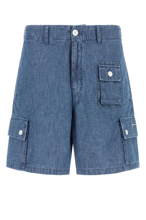 Multi-Pocket Denim Cargo Shorts — Blue
