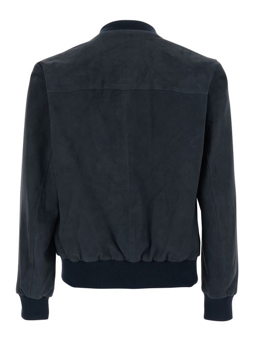 Goat Leather Raised Collar Jacket — Blue