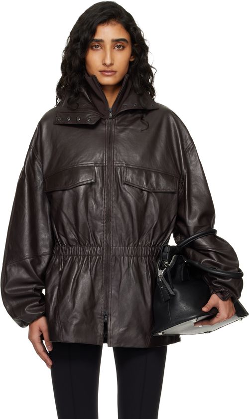 Burgundy Carnaby Funnel Neck Leather Jacket