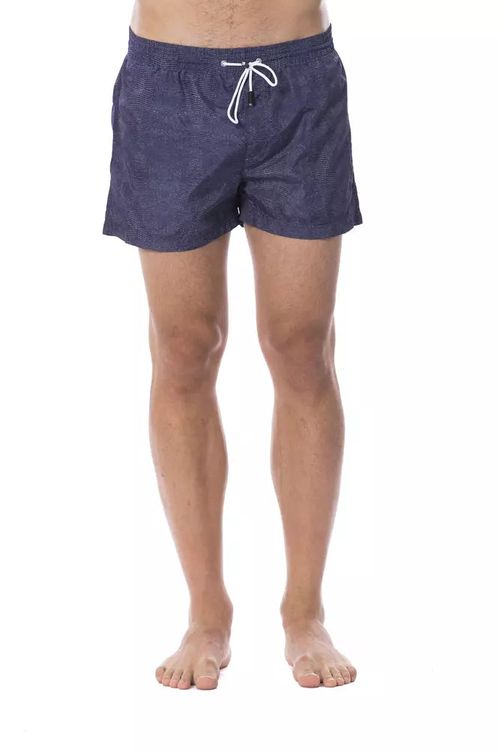 Printed Polyester Swim Shorts — Blue