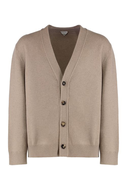 Intrecciato Leather-Trimmed Cashmere-Blend Cardigan