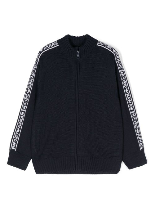 Logo-intarsia zip-up sweater - Blue