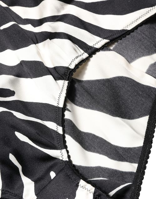 Zebra-Striped Silk Bodysuit — Black