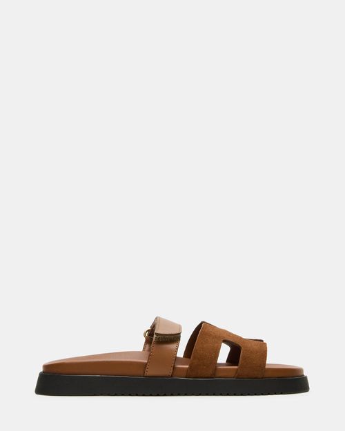 Steve Madden Women's Mayven Slide Sandals - Camel Suede - - Leather