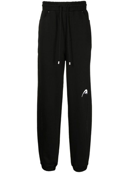 Logo-embroidered cotton drawstring trousers - Black