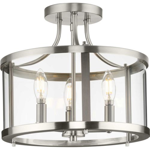 Brushed Nickel Three Light Semi Flush Mount from the Gilliam Collection