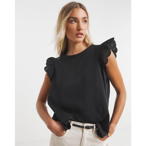 Broderie Frill Sleeve Top with Tie