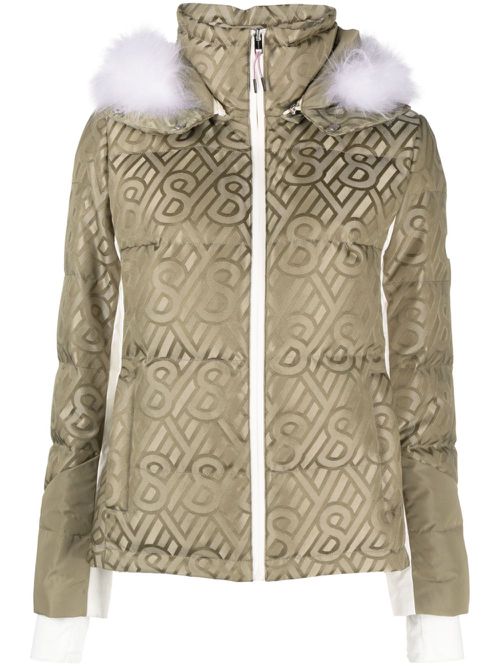 Shearling-trim flocked canvas jacket - Green