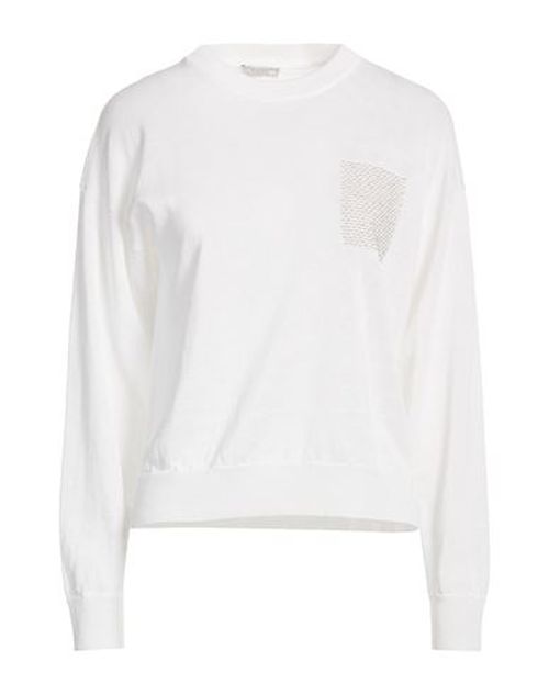 Woman Sweater White Size 8 Linen, Cotton