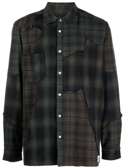 Plaid-check patchwork shirt - Brown