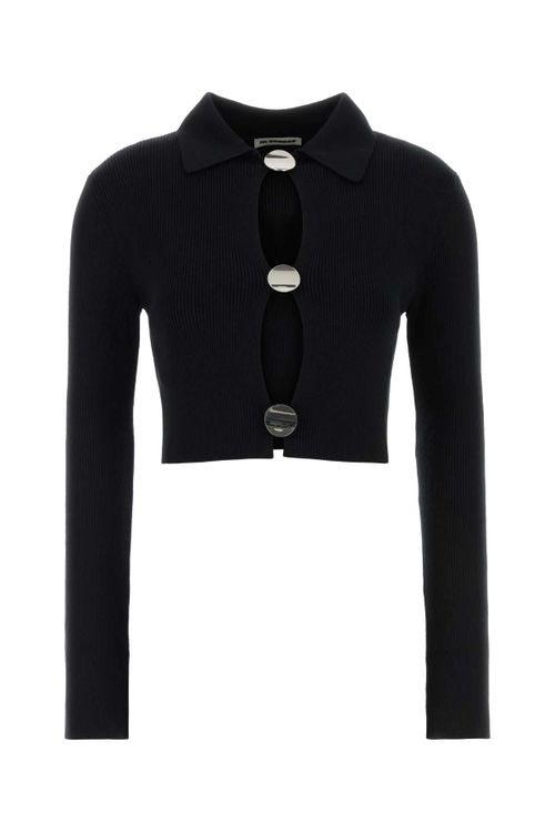 Virgin Wool Ribbed Cropped Sweater — Black