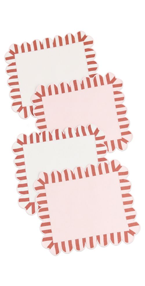 Scalloped Stripe Double Sided Placemats Set of 4 Red One Size