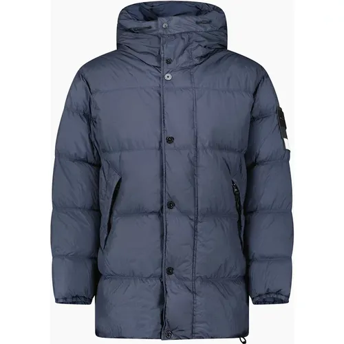Men's Stone Island Hooded Down Crinkle Reps NY Jacket in Navy - : 42/Regular