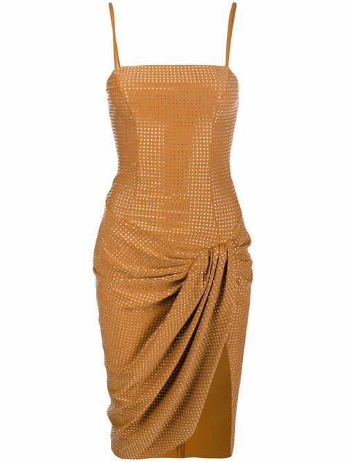 Crystal embellished draped dress - Brown
