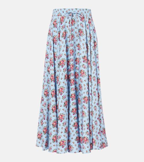 Floral silk-blend midi skirt