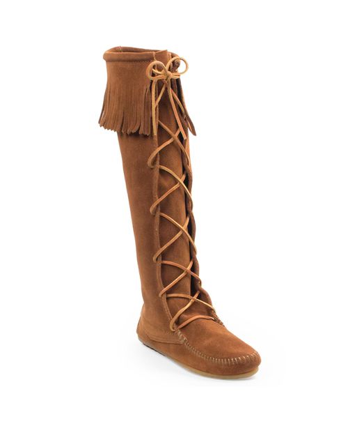 Women's Suede Front Lace Knee High Boots - Brown