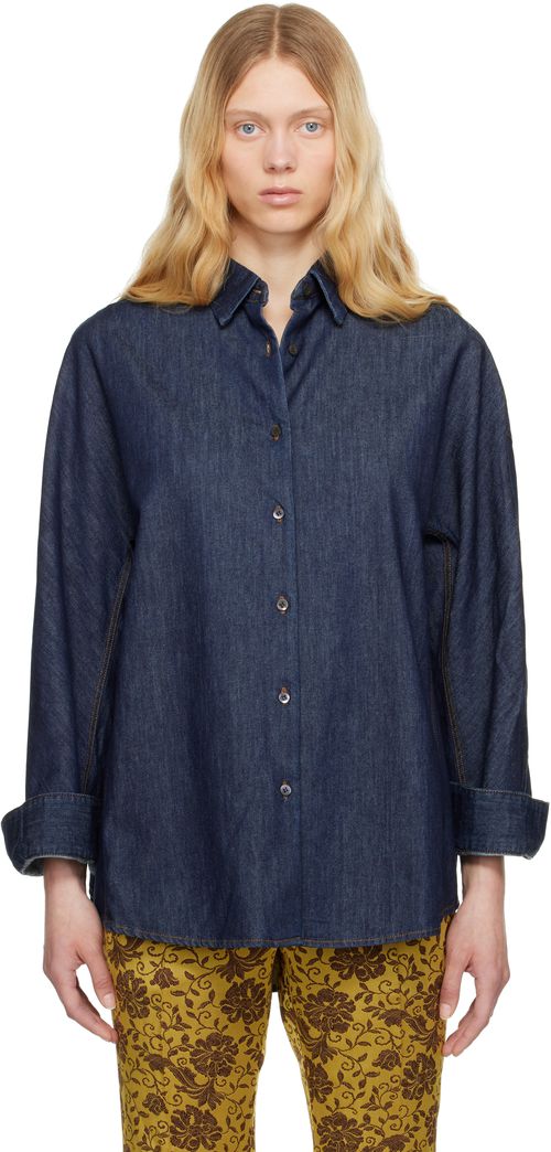Dries Van Noten Navy Buttoned Denim Shirt