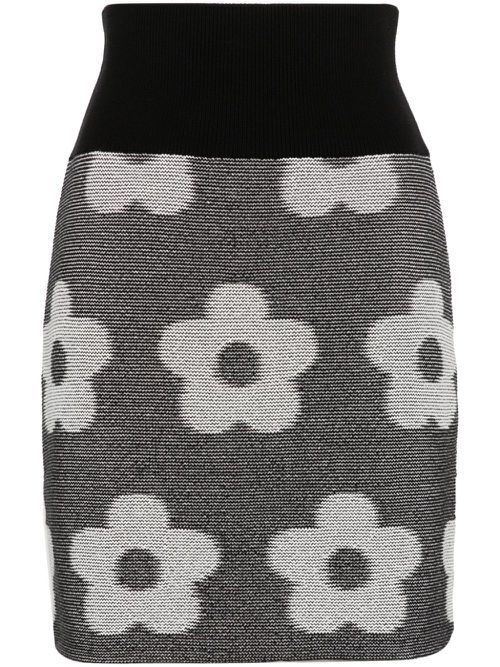 Jacquard flower-motif skirt - Black
