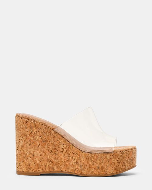Steve Madden Women's Cassi Cork Mule Sandals - Clear - - PVC