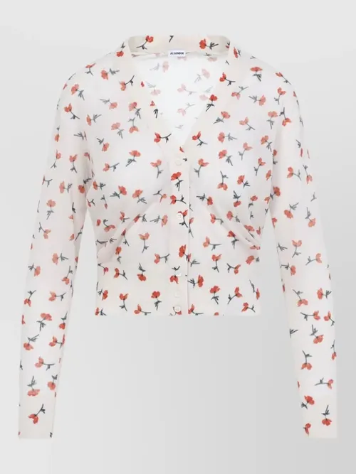 Jil Sander - cropped v neck floral knit cardigan