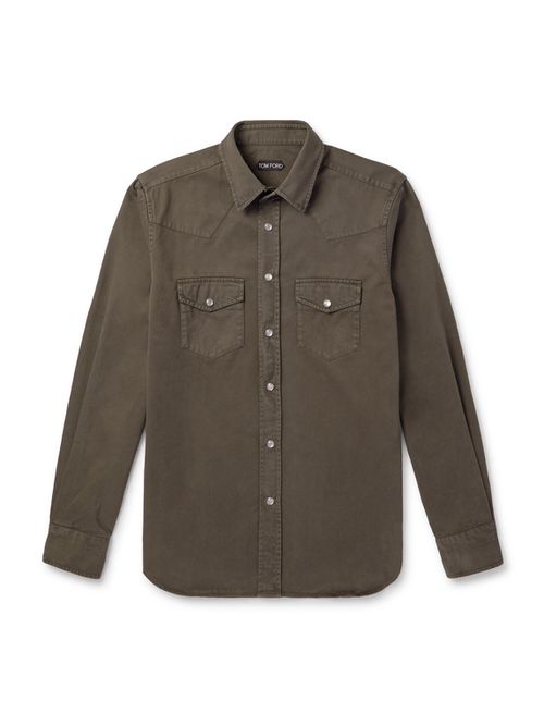 Slim-Fit Garment-Dyed Cotton-Twill Shirt