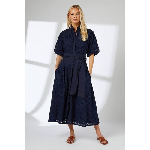 Debenhams Women's Broderie Belted Contrast Detail Midaxi Dress in Navy