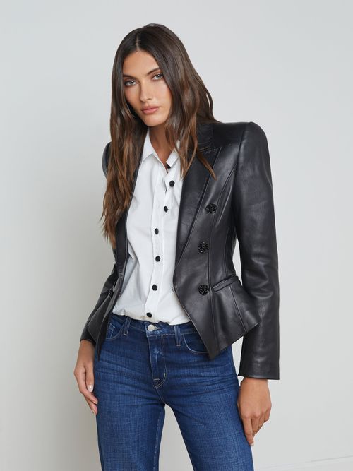 Andalusia Leather Blazer In Black