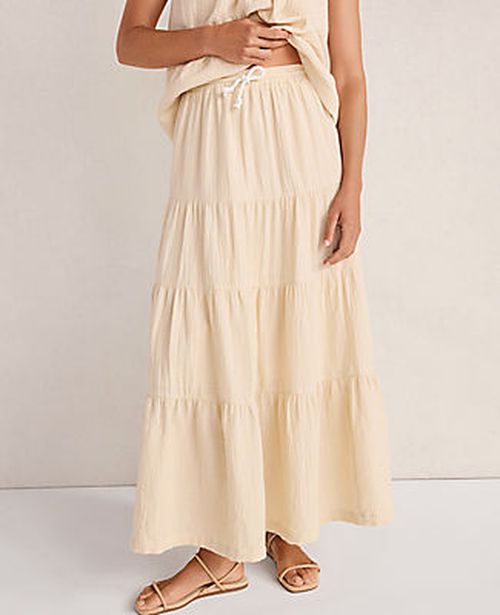 Ann Taylor Haven Well Within Organic Cotton Gauze Tiered Maxi Skirt