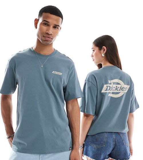 Heritage crayon back print logo t-shirt in mid blue- exclusive to ASOS