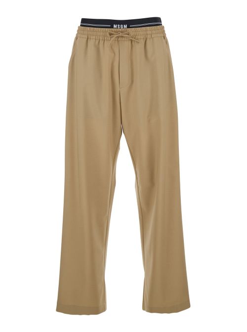 Virgin Wool Drawstring Trousers — Beige