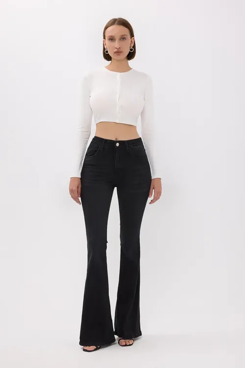 Black High-waist Flare Jeans Women