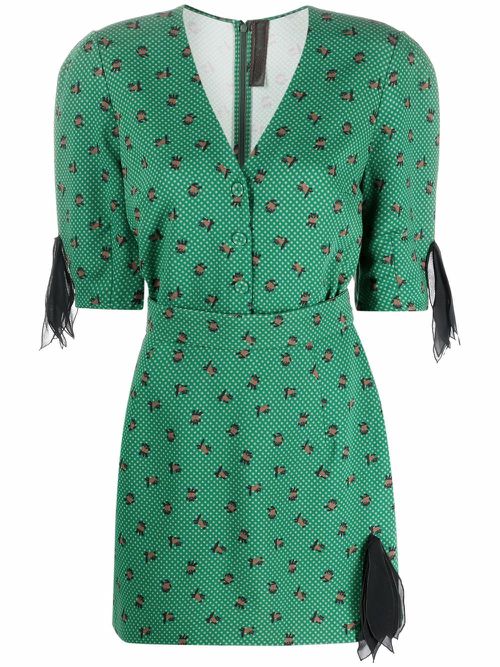 Printed V-neck minidress - Green