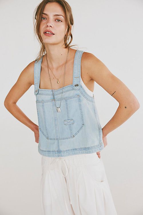 We The Free Work In Progress Overall Top at Free People in Denim Draft, ize: ma