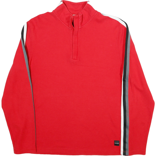 CALVIN KLEIN Mens Red Striped 1/4 Zip Sweatshirt M Cotton Blend Stylish