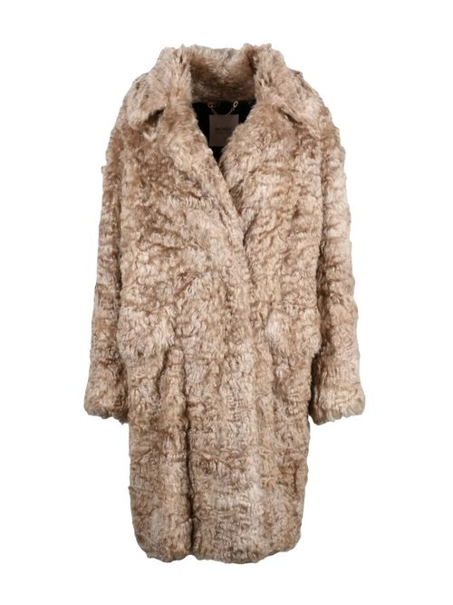 Beige Curly Mohair Wool-Blend Double-Breasted Coat