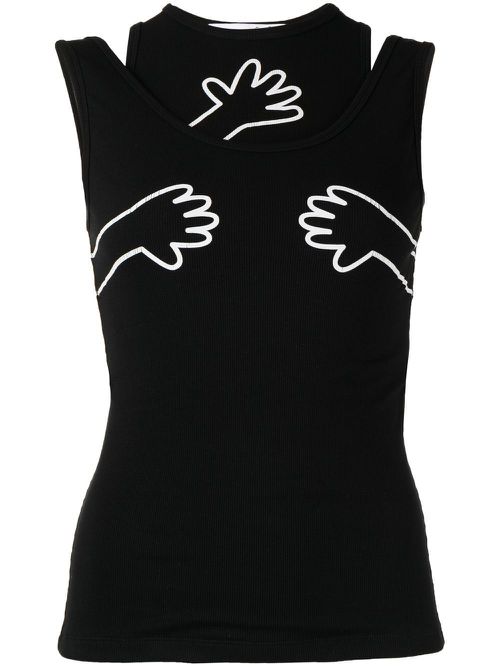 Graphic-print cut-out tank - Black
