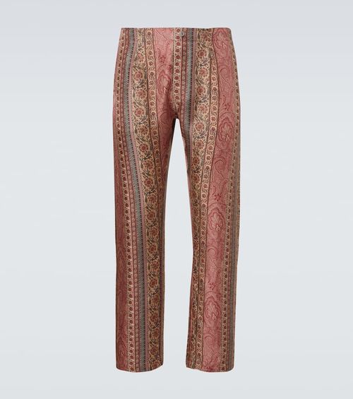 Paisley printed silk straight pants
