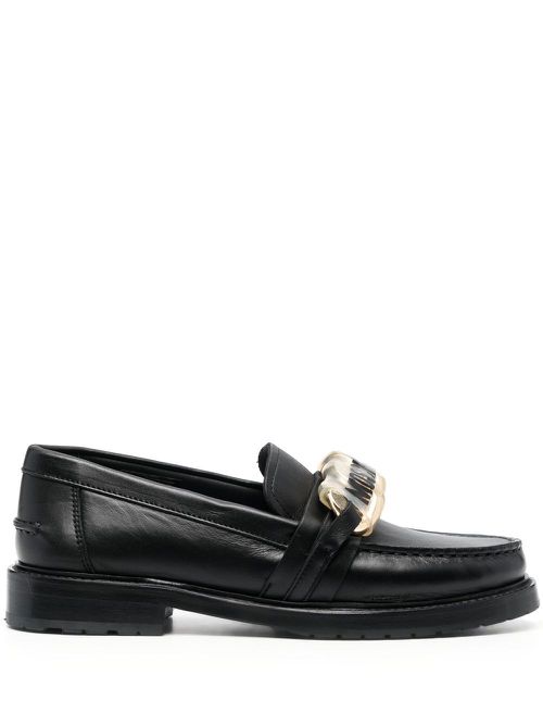 Logo-plaque leather loafers - Black